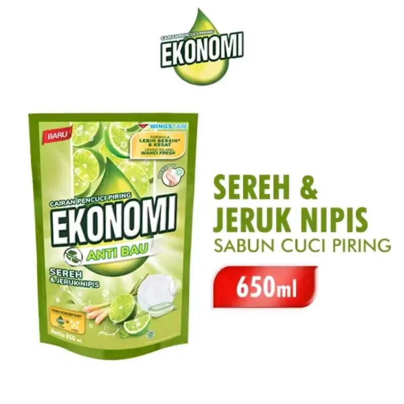 Ekonomi Sabun Pencuci Piring Anti Bau Sereh & Jeruk Nipis Pch 650ML