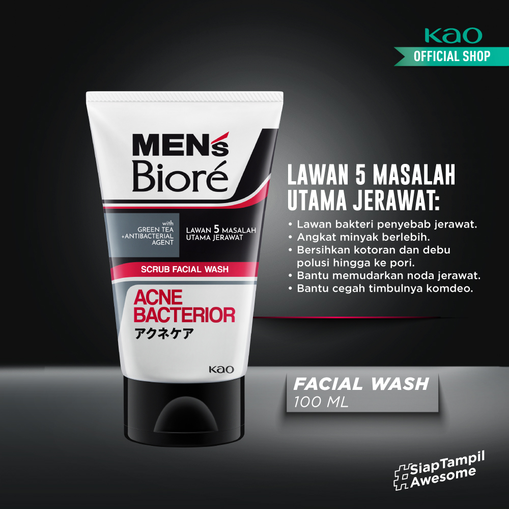 Mens Biore Scrub Facial Wash Acne Bacterior 100GR