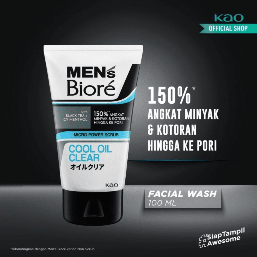 Mens Biore Scrub Facial Wash Cool Oil Clear 100GR