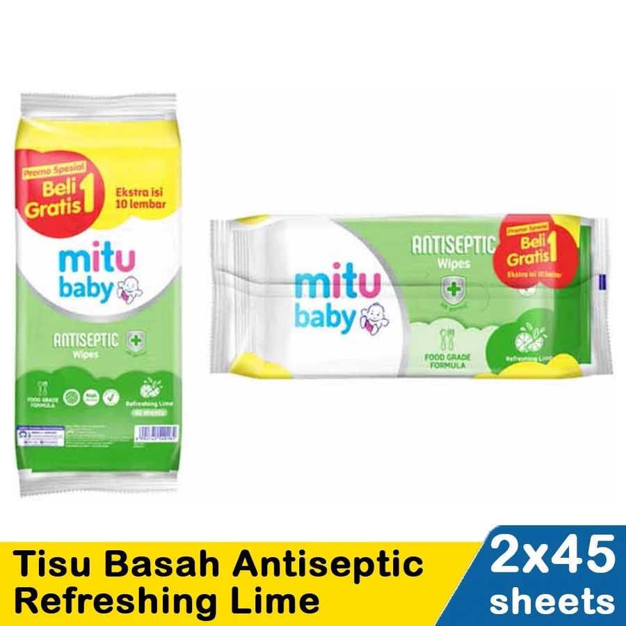 Mitu Baby Antiseptic Wipes Refreshing Lime 2x45S