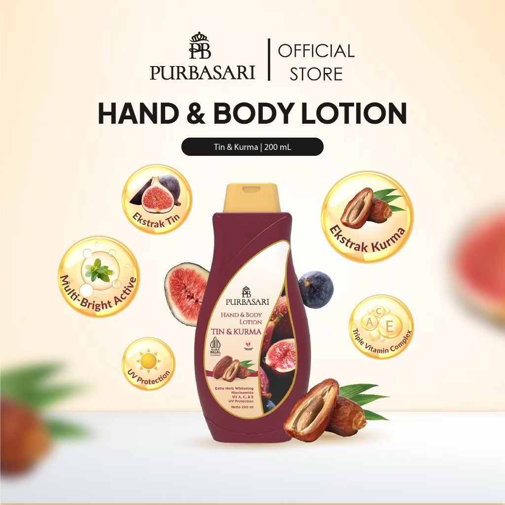 Purbasari Hand & Body Lotion Tin & Kurma 200ML