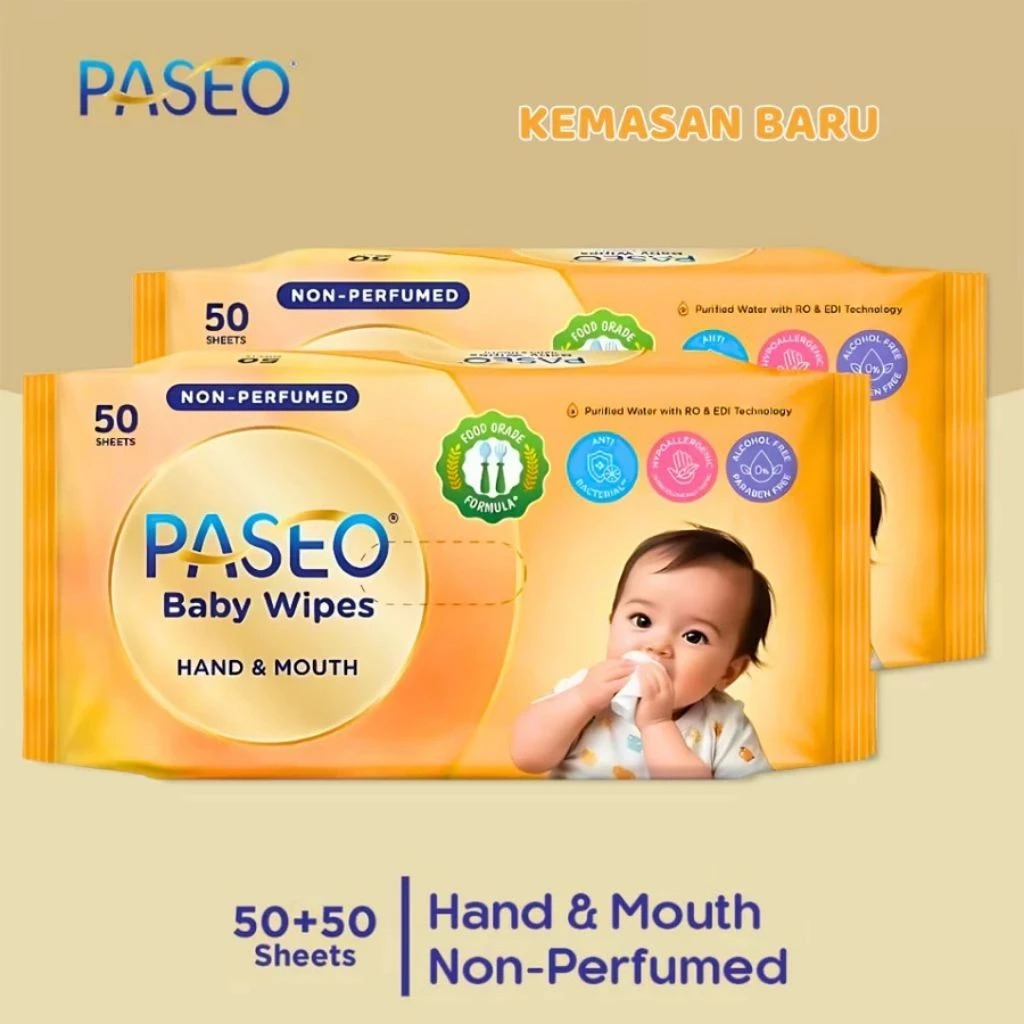 Paseo Baby Wipes Hand & Mouth 2x50S