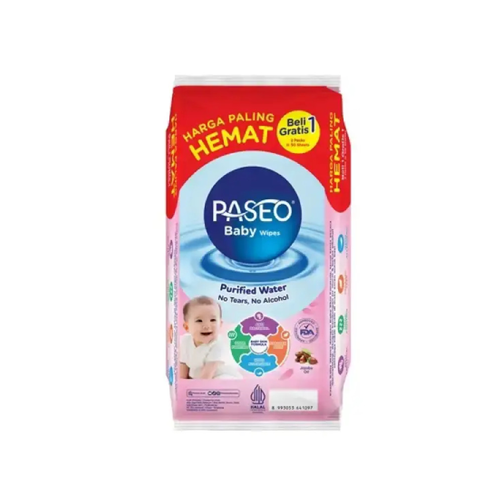 Paseo Baby Wipes Purified Water Jojoba Oil 2x50S