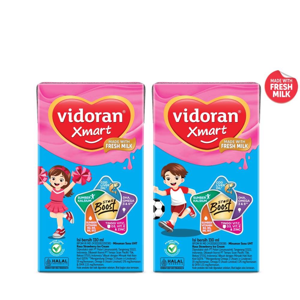 Vidoran Xmart UHT Fres Milk Strawberry 110ML