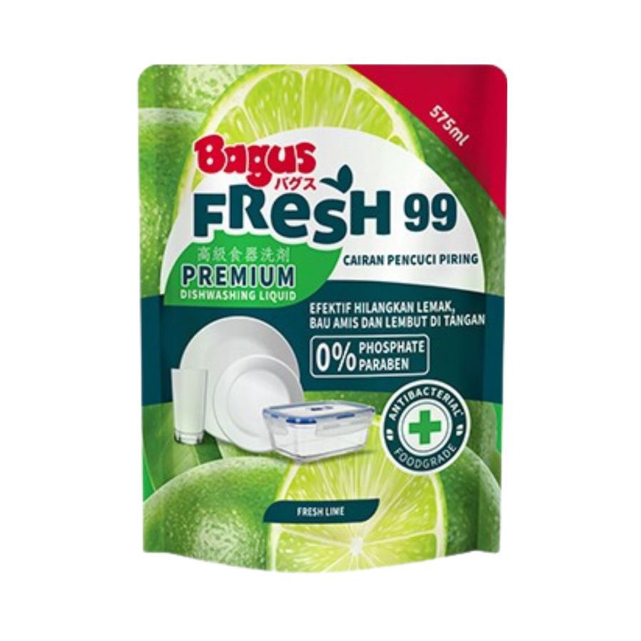 Bagus Fresh 99 Premium Anti Bacterial Dish Washing Liquid Pouch 575ml - Fresh Lime