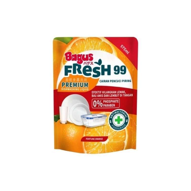 Bagus Fresh 99 Premium Anti Bacterial Dish Washing Liquid Pouch 575ml - Fortune Orange