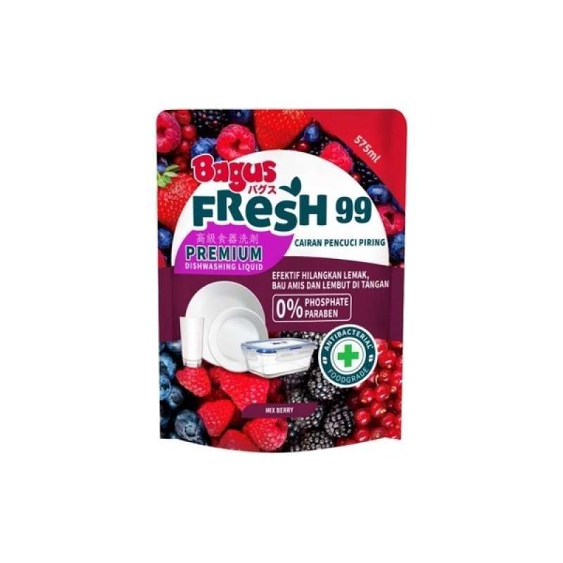 Bagus Fresh 99 Premium Anti Bacterial Dish Washing Liquid Pouch 575ml - Mix Berry