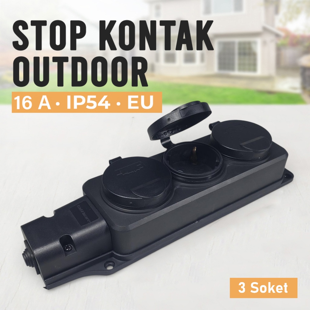 TaffWare Stop Kontak Outdoor Terminal Anti Air IP54 16A 3Soket
