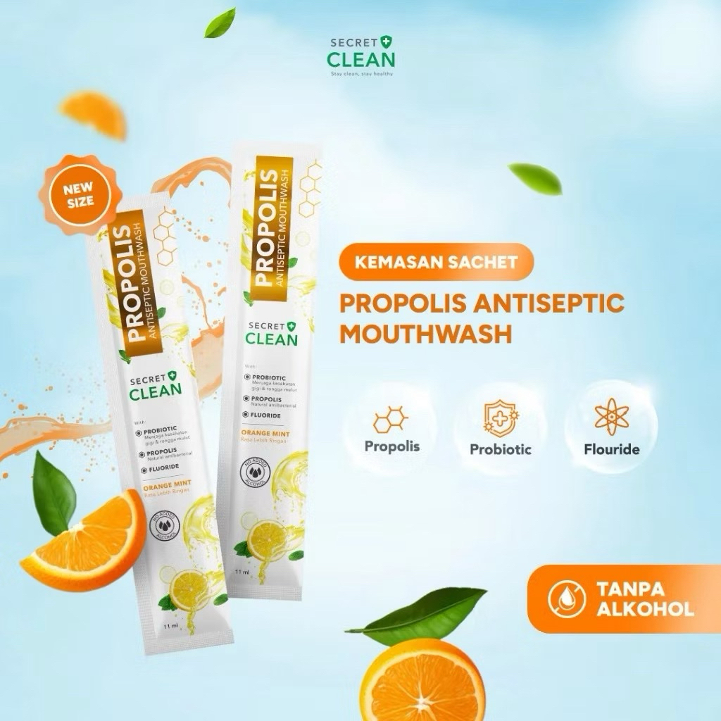 Secret Clean Propolis Antiseptic Mouthwash Orange Mint 6x10ML