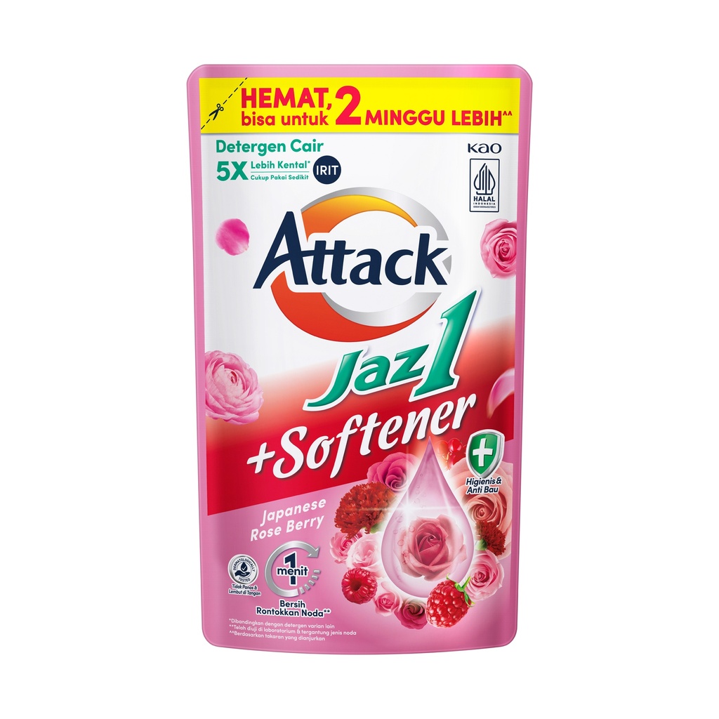Attack Jaz1 Detergen Liquid + Softener Japanese Rose Berry Pch 515GR