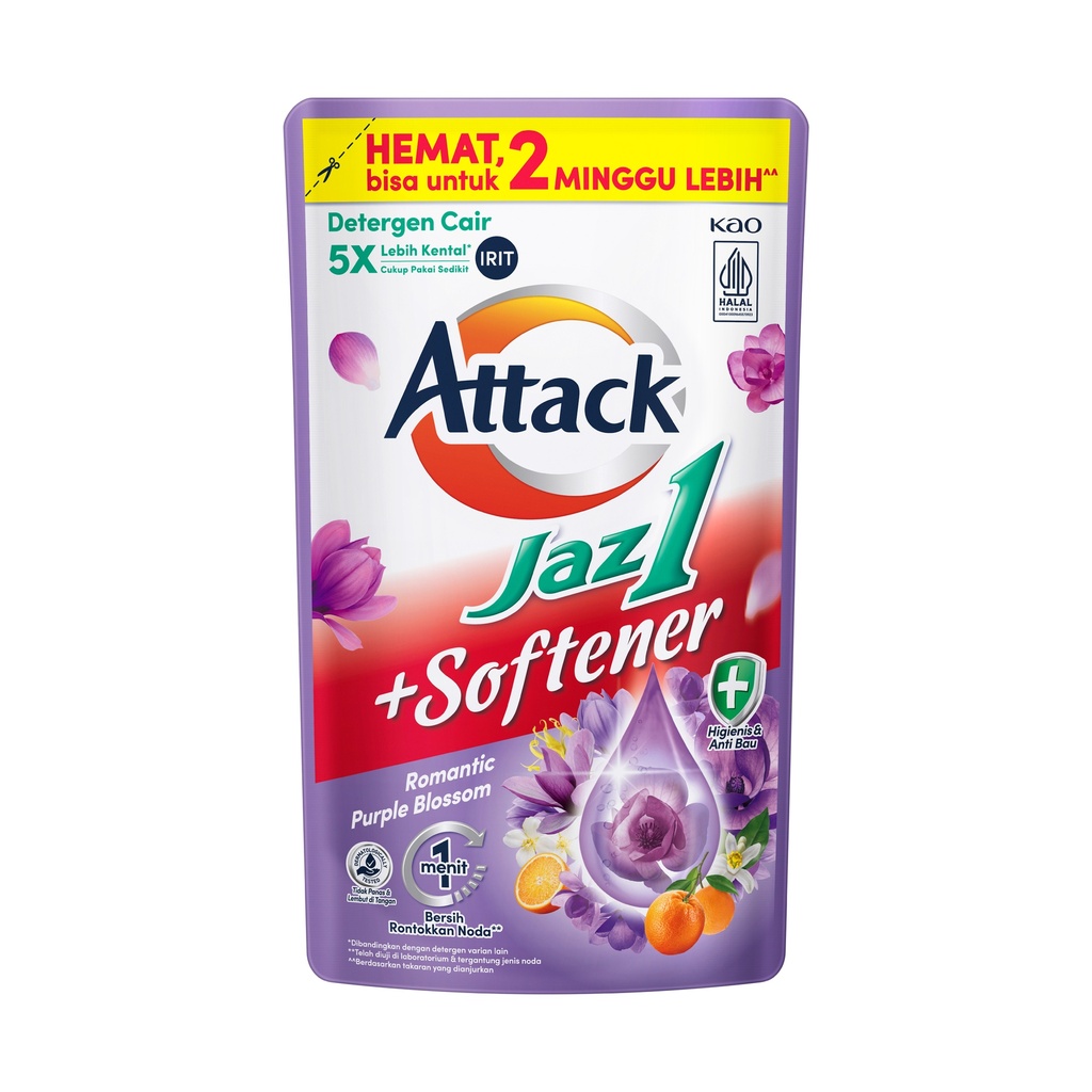 Attack Jaz1 Detergen Liquid + Softener Romantic Purple Blossom Pch 515GR