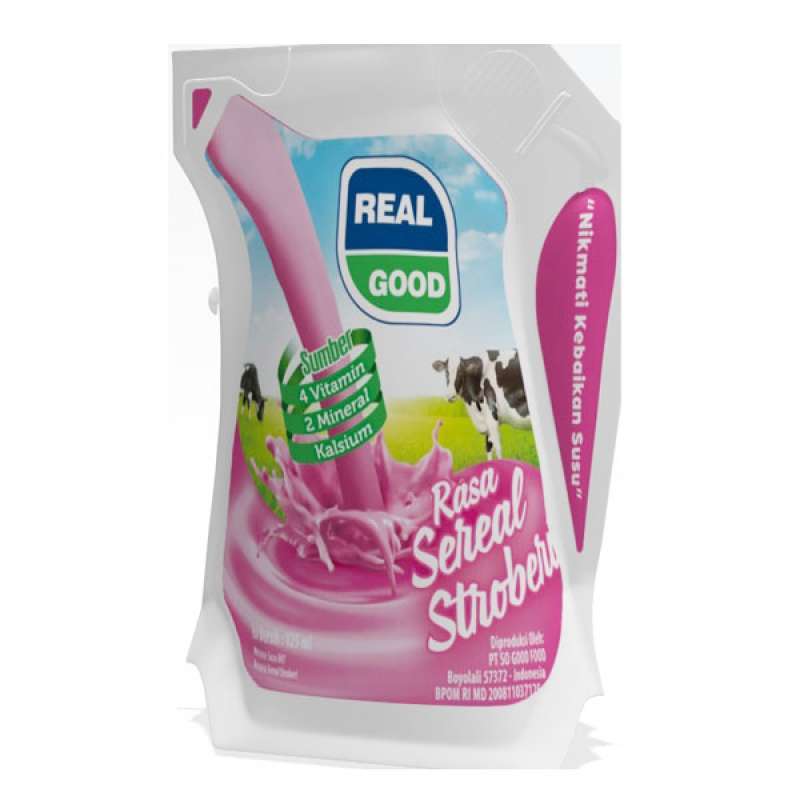 Real Good Milk UHT Sereal Stroberi Kotak 125ML