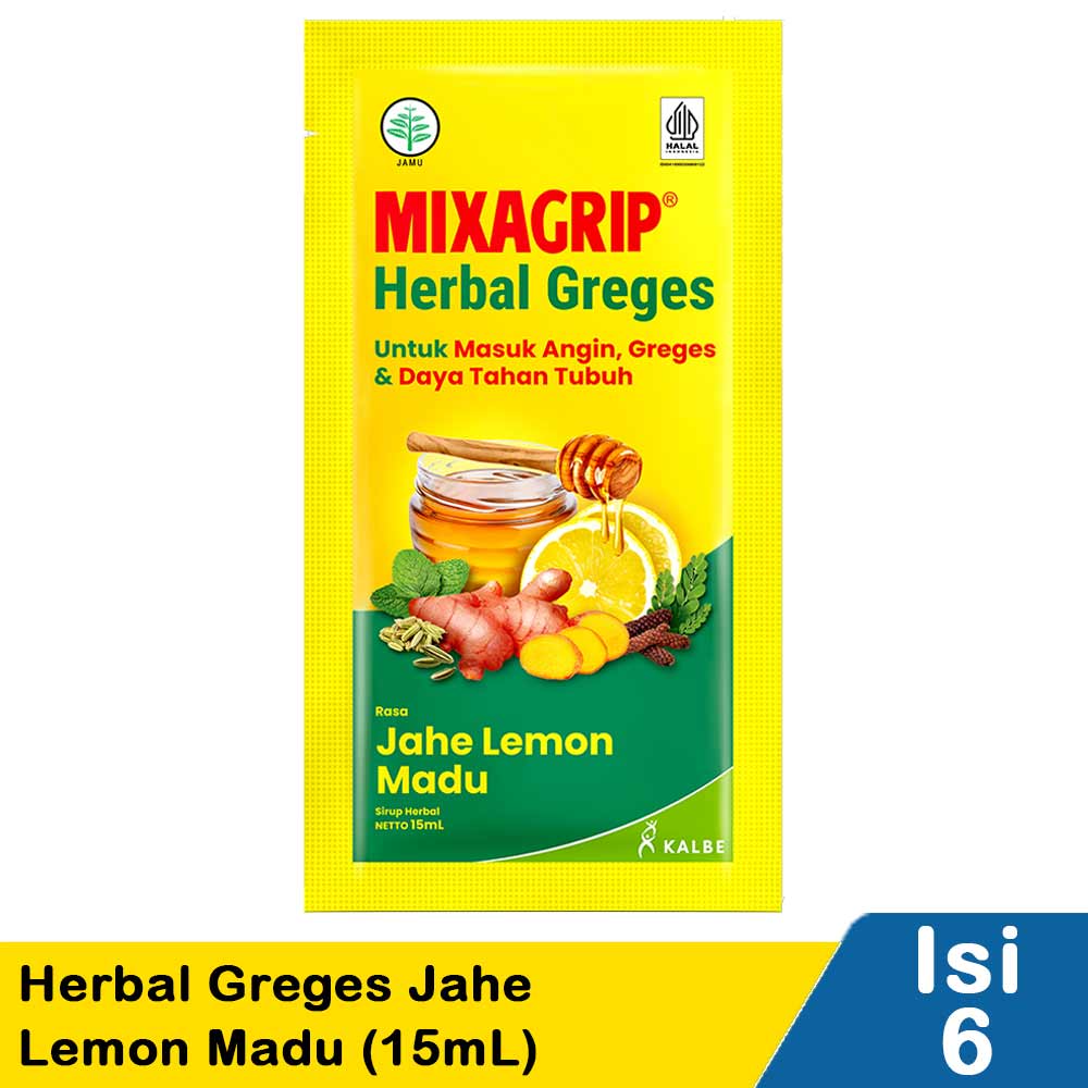Mixagrip Herbal Greges Jahe Lemon Madu 6X15ML