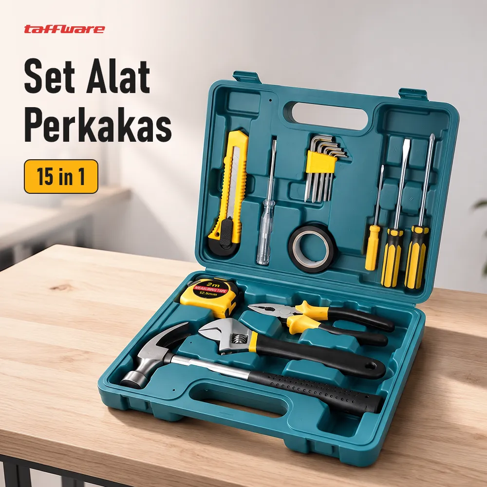 TaffWare Alat Set Perkakas Palu tang Obeng Kunci pas 15in1