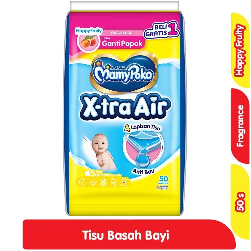 Mamypoko Wipes X-tra Air Ganti popok Happy Fruity 2X50S