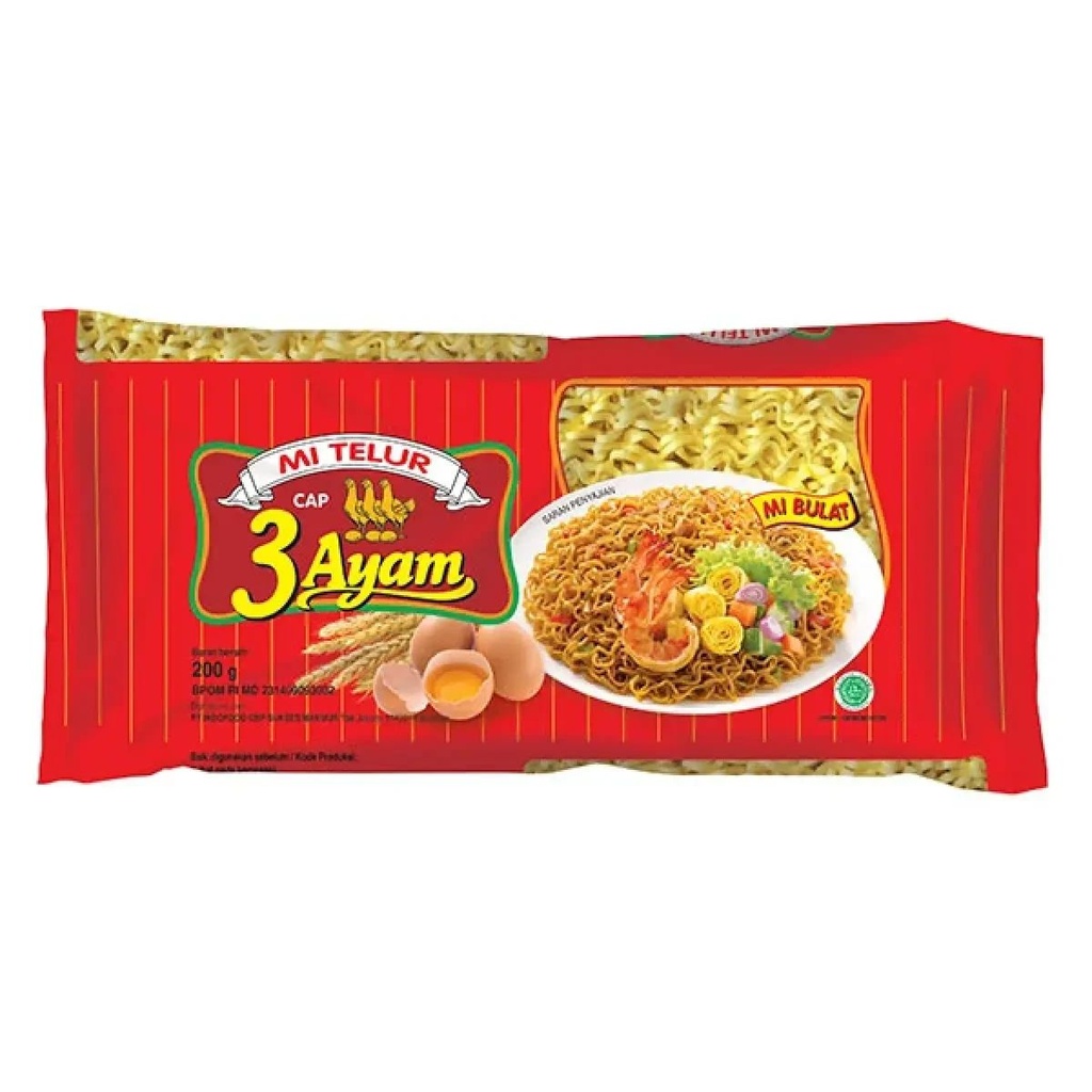 Mi Telur Cap 3 Ayam Mi Bulat 200GR