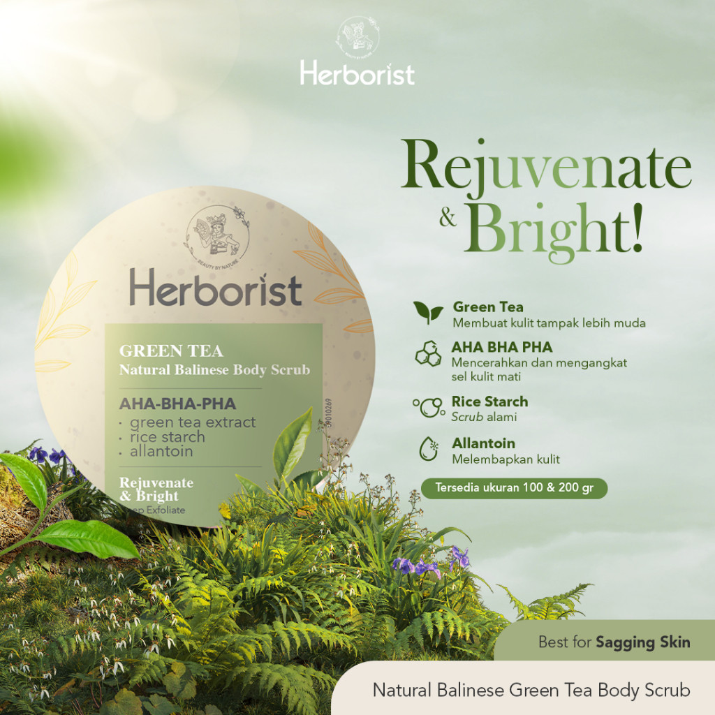 Herborist Green Tea Natural Balinese Body Scrub Rejuvenate & Bright 200GR