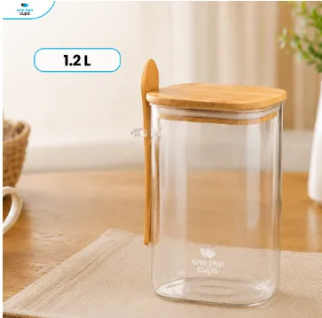 Toples Kaca Borosilikat dengan Penutup Bambu 1.2L