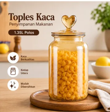 Toples Kaca Untuk Penyimpanan Makanan Kedap Udara Polos 1.35L