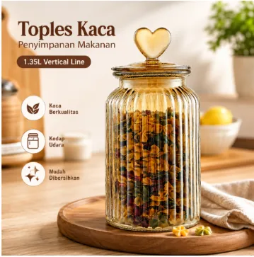 Toples Kaca Untuk Penyimpanan Makanan Kedap Udara Vertical Line 1.35L