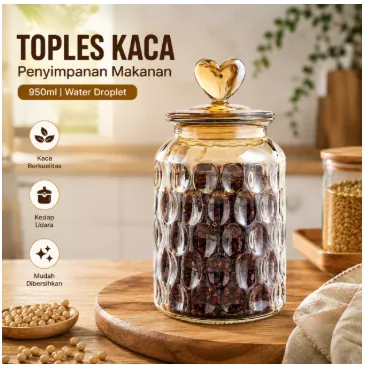 Toples Kaca Untuk Penyimpanan Makanan Kedap Udara Water Droplet 950ML