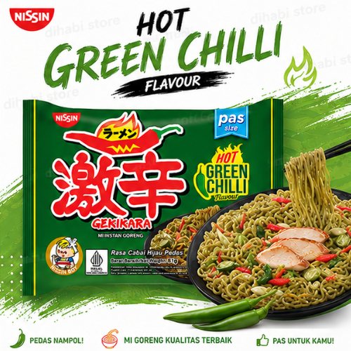 Nissin Gekikara Mie Instan Goreng Hot Green Chilli Flavour 81GR
