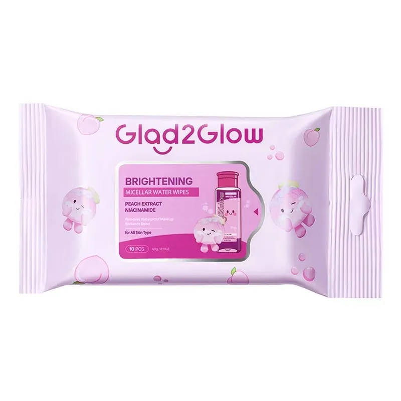 Glad2Glow Brightening Micellar Water Wipes Peach Extract Niacinamide 10S