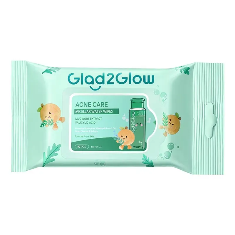 Glad2Glow Acne Care Micellar Water Wipes Mugwort Extract Salicylic Acid 10S