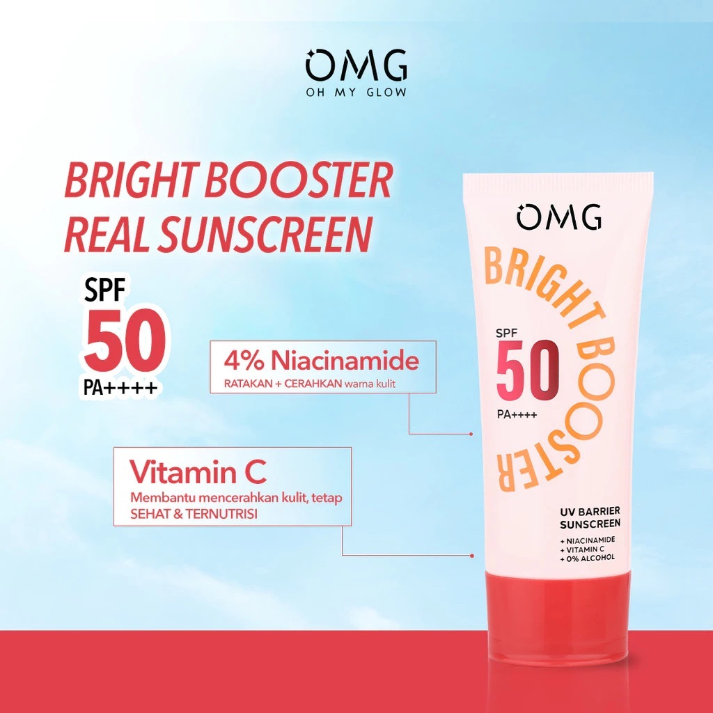 OMG Bright Booster SPF 50 PA++++ UV Barrier Sunscreen +Niacinamide +Vitamin C + 0% Alcohol