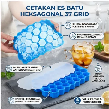 Cetakan Es Batu Silikon Heksagonal 37 Grid Ice Cube Tray