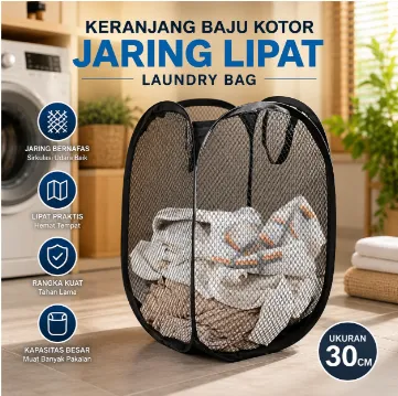 Keranjang Baju Kotor Jaring Lipat Laundry Bag 30CM