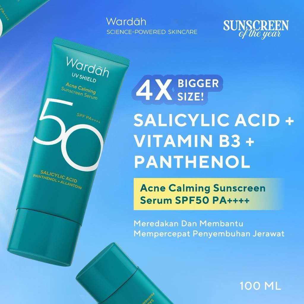Wardah UV Shield Acne Calming Sunscreen Serum SPF 50 PA++++ Salicylic Acid Panthenol+Allantoin 100ML
