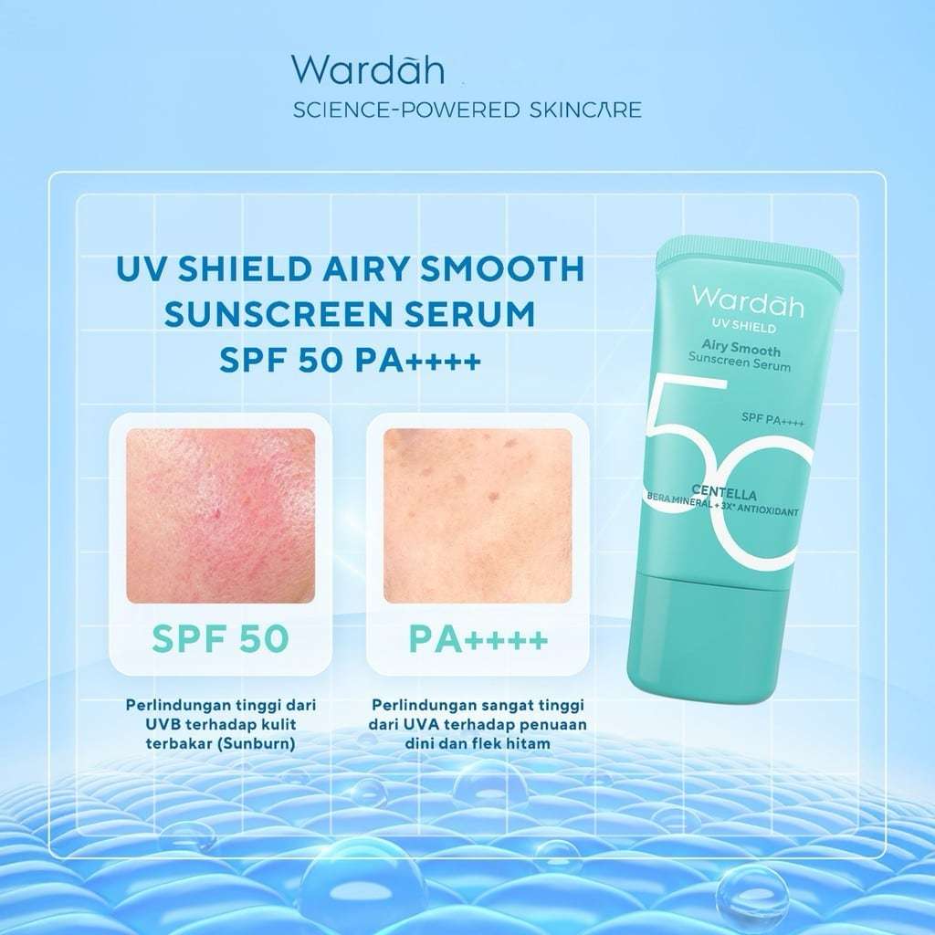 Wardah UV Shield Airy Smooth Sunscreen Serum SPF 50 PA++++ Shield Mattifies Oily Skin & Smoothes Pores 25ML