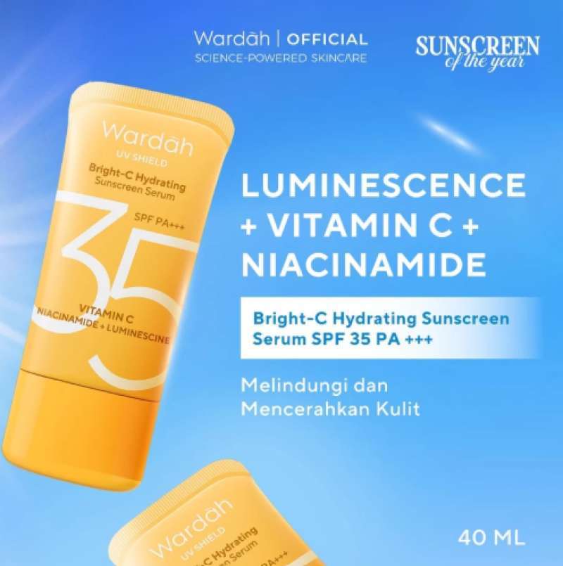 Wardah UV Shield Bright-C Hydrating Sunscreen Serum SPF 35 PA++++ Vitamin C Niacinamide+Luminescine 40ML