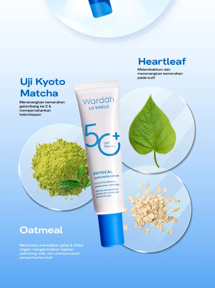 Wardah UV Shield Physical Sunscreen Serum Uji Kyoto Matcha Heartleaf+Oatmeal SPF 50+ PA++++ 30ML