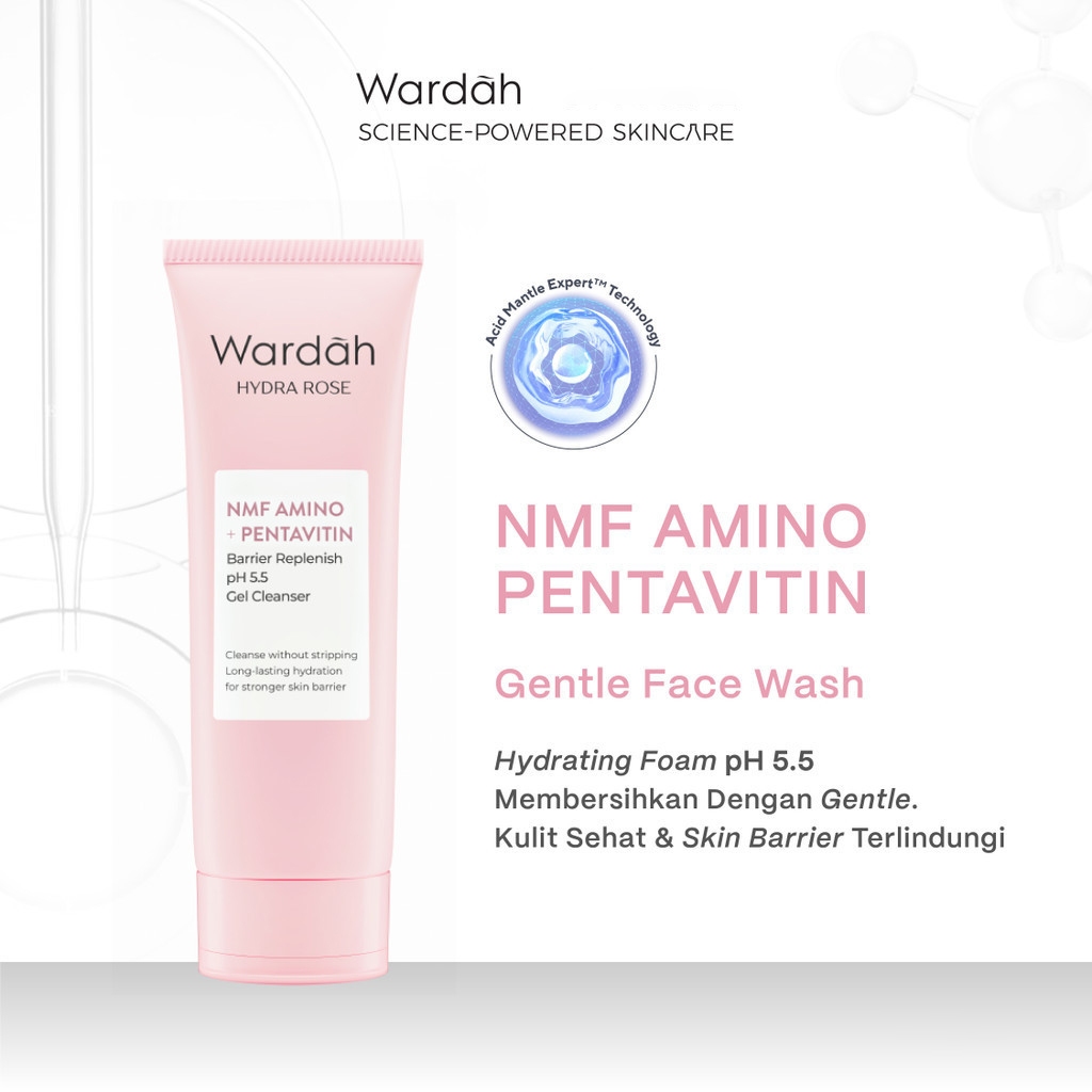 Wardah Hydra Rose NMF Amino+Pentavitin Barrier Replensih pH 5.5 Gel Cleanser 100ML
