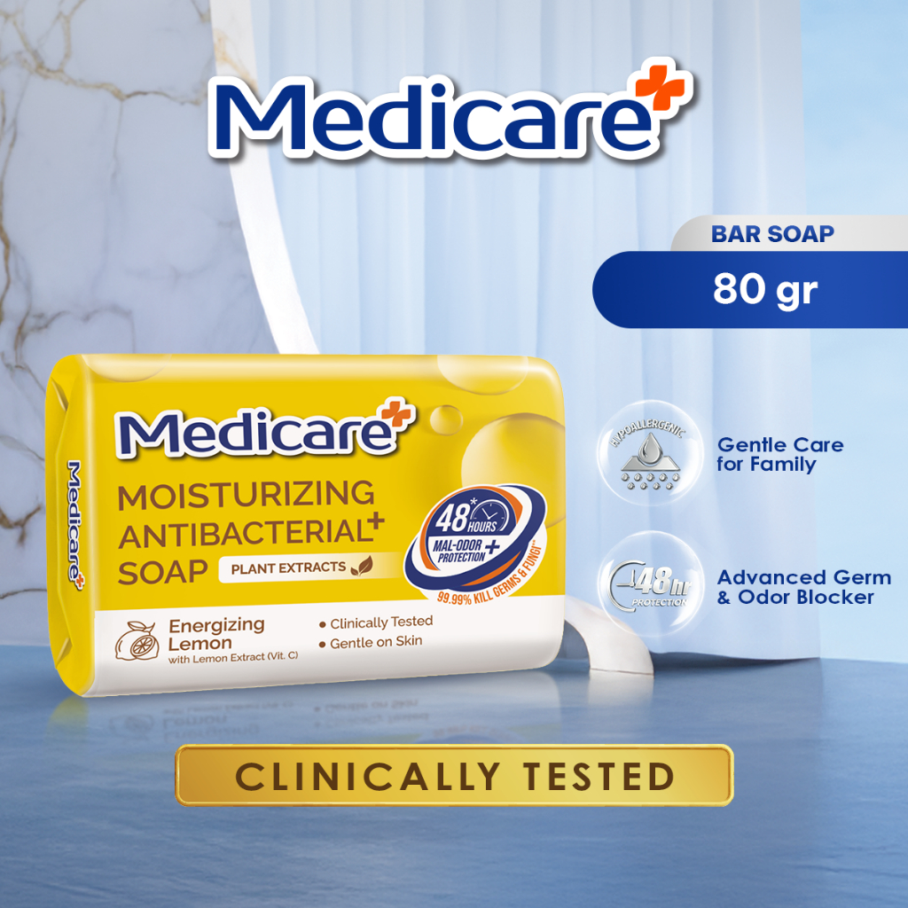 Medicare Moisturizing Antibacterial+ Bar Soap Energizing Lemon 80GR