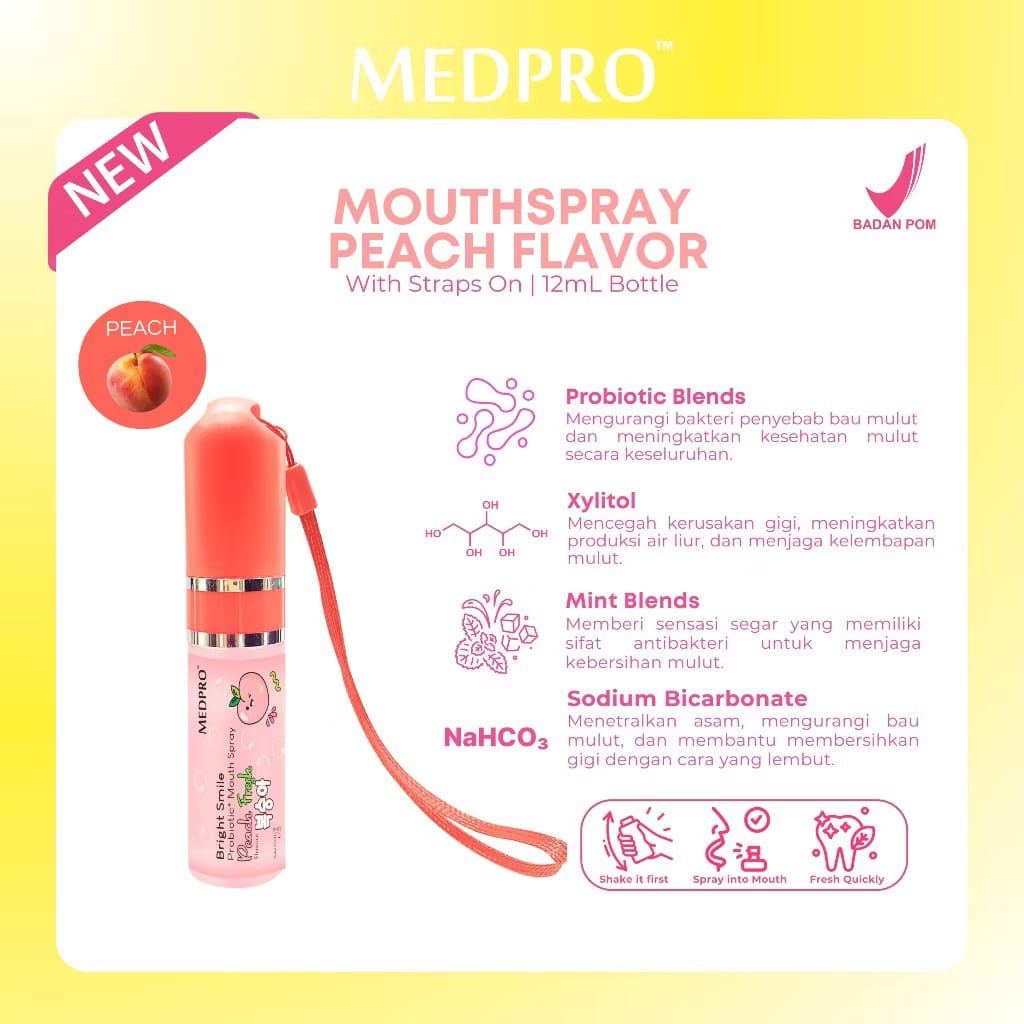 Medpro Bright Smile Probiotic+ Mouth Spray Peach Fresh 12ML