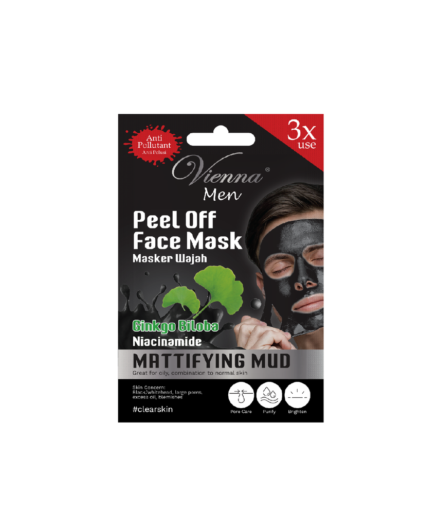 Vienna Men Peel Off Face Mask Masker Wajah Ginkgo Biloba Mattifying Mud 15ML