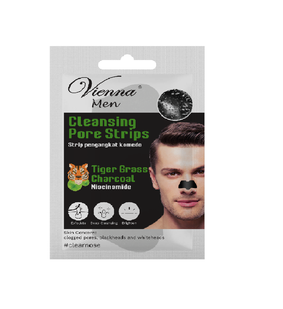 Vienna Men Cleansing Pore Strips Pengangkat Komedo Tiger Grass Charcoal Niacinamide 3S