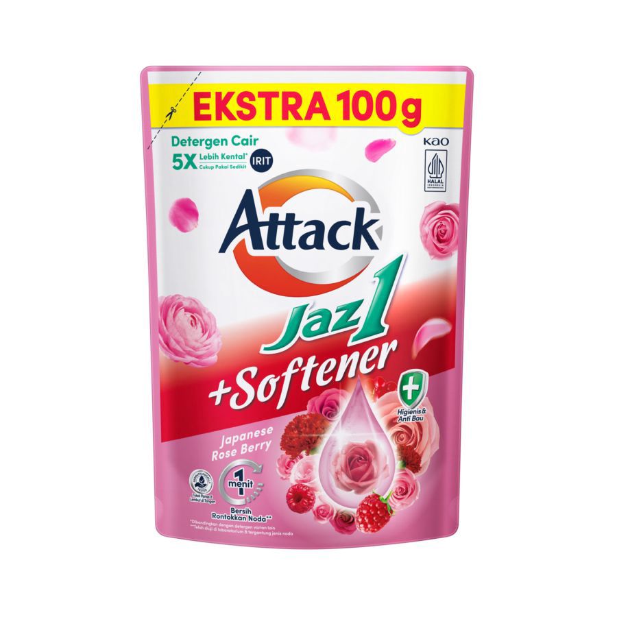 Attack Jaz1 + Softener Parfume Power Japanese Rose Berry Detergen Cair pch 1200GR