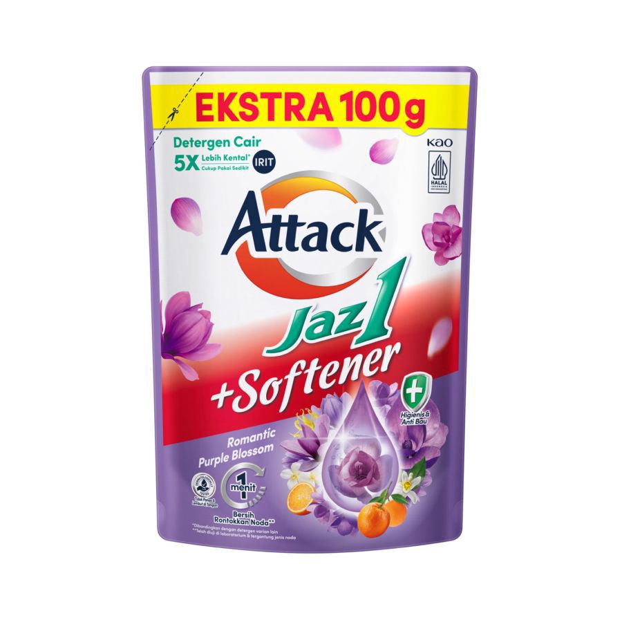 Attack Jaz1 + Softener Parfume Power Romantic Purple Blossom Detergen Cair pch 1200GR