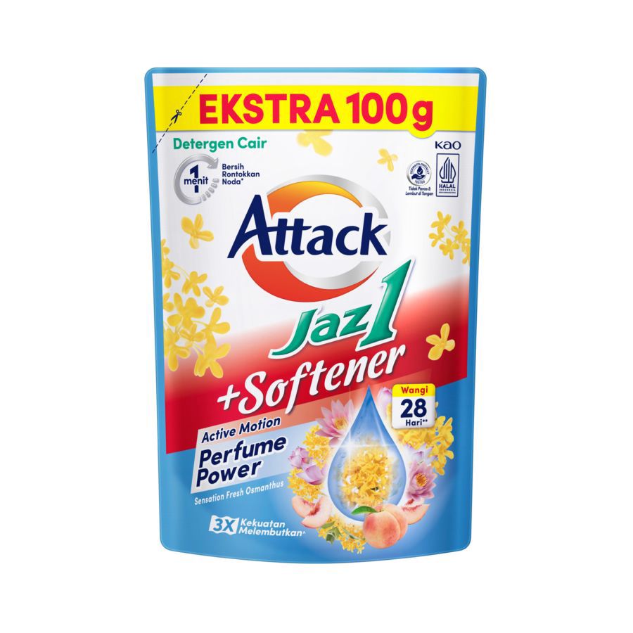 Attack Jaz1 + Softener Parfume Power Sensation Fresh Osmanthus Detergen Cair pch 1200GR