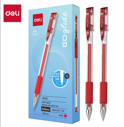 Deli Gel Pen Bullet Red Ink 0.5mm