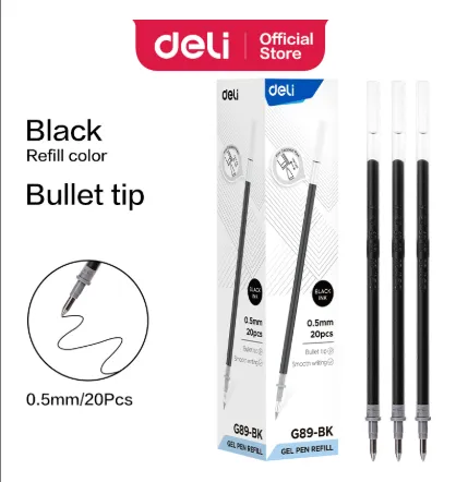 Deli Gel Pen Bullet Refill Black Ink 0.5mm