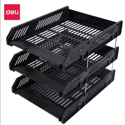 Deli Simpli File Tray Hitam 3 Tier