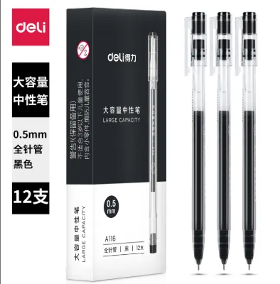 Deli Gel Pen Needle Tip Black Ink 0.5mm