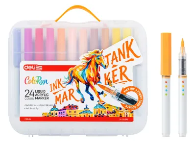 Deli Liquid Acrylic Marker Set Ink Tank Marker 24 Colors