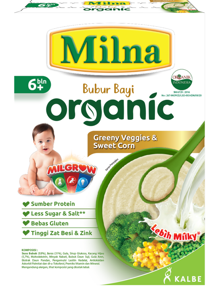 Milna Bubur Bayi Organic Greeny Veggies & Sweet Corn 120GR