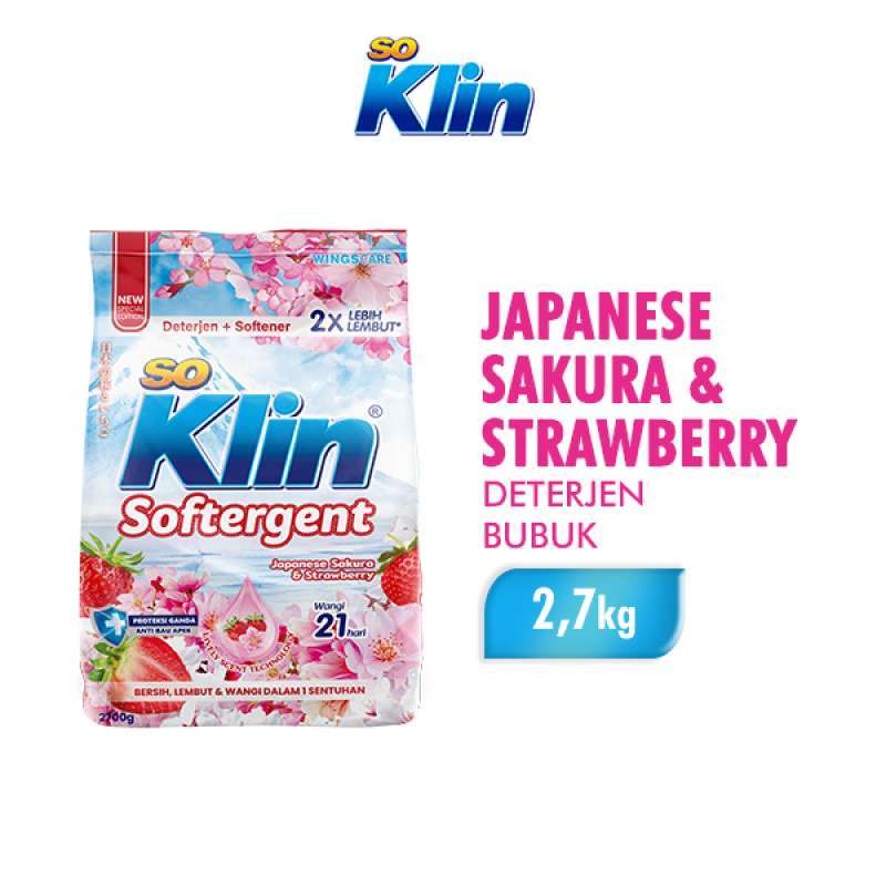 So Klin Detergen Bubuk + Softener Japanese Sakura & Strawberry 2700GR